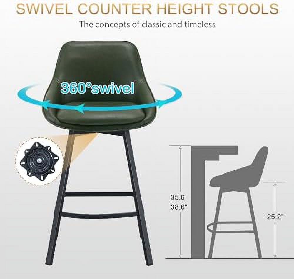 Green Faux Leather Swivel Counter Height Stools Set of 2 I178