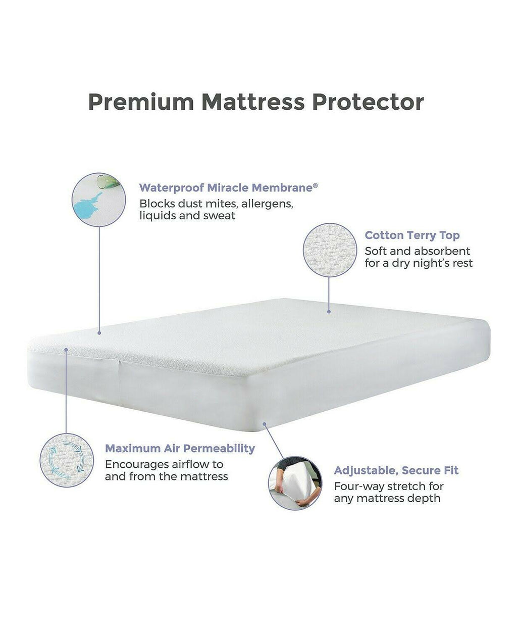 Cotton Terry Waterproof Mattress Protector Split Cal King P2934