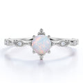 18K White Gold Plated Opal and Moissanite Engagement Ring Q54472
