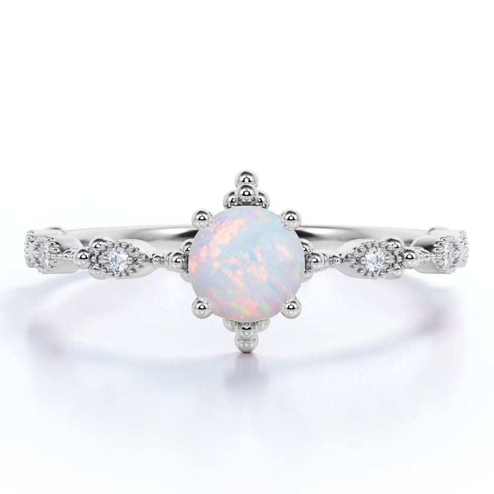 18K White Gold Plated Opal and Moissanite Engagement Ring Q54472