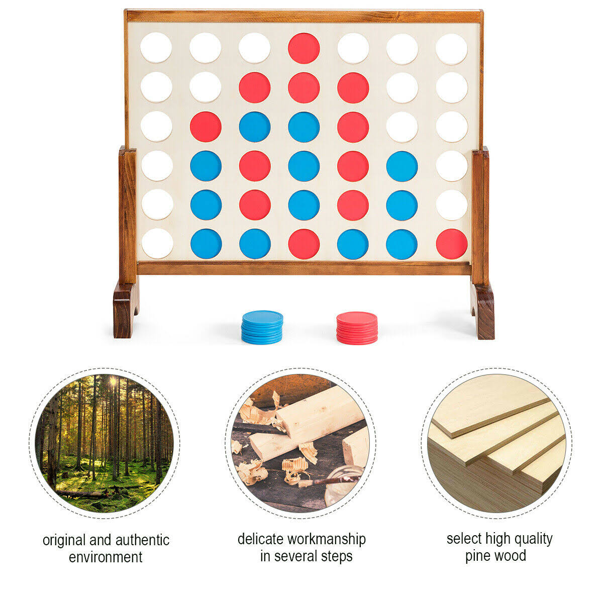 Natural Wooden 4 in A Row Game with Carrying Bag N519