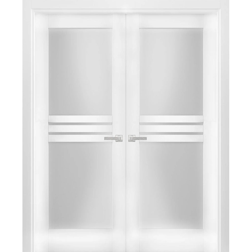 Solid French Double Doors 72 x 80 inches Opaque Glass 4 Lites Wood Solid Panel Frame P797090