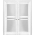 Solid French Double Doors 72 x 80 inches Opaque Glass 4 Lites Wood Solid Panel Frame P797090