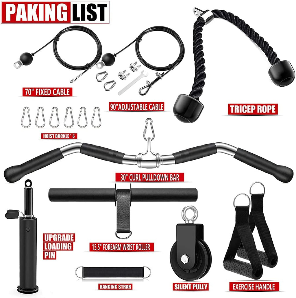 4 in 1 LAT and Lift Pulley System with Curl Pulldown Bar, Tricep Rope, Exercise Handles H39592