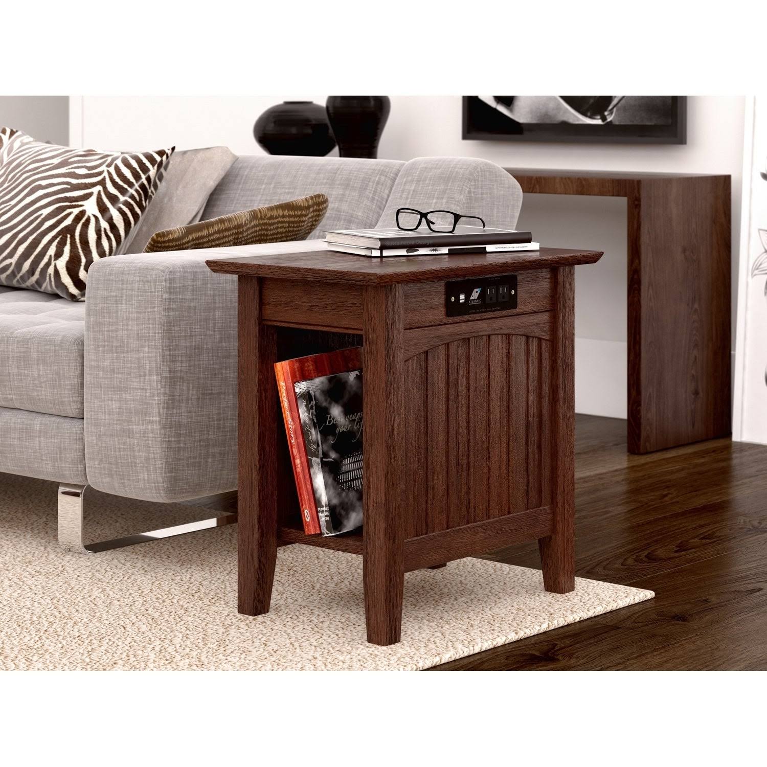 Burnt Amber Chair Side Table with Charger A79082