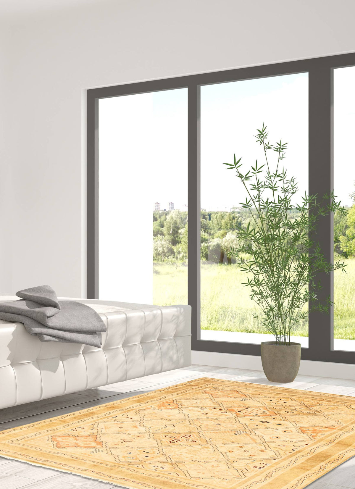 Hand Knotted Ivory Wool Rug Y6998