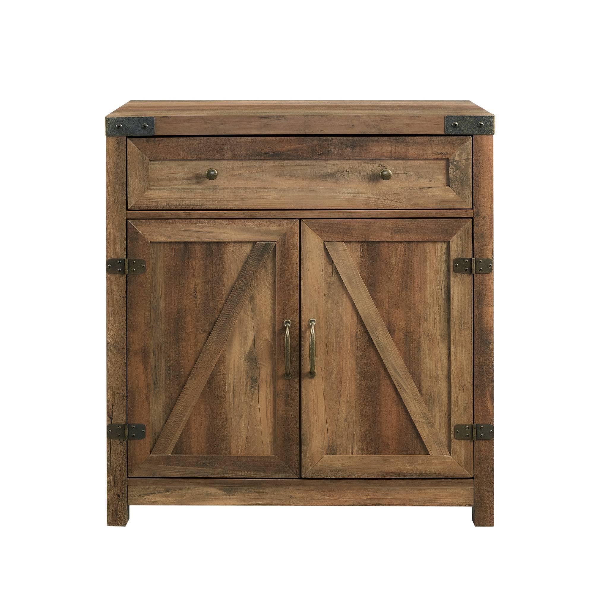 Rustic Farmhouse Barn Door Accent Cabinet Brown Q11611