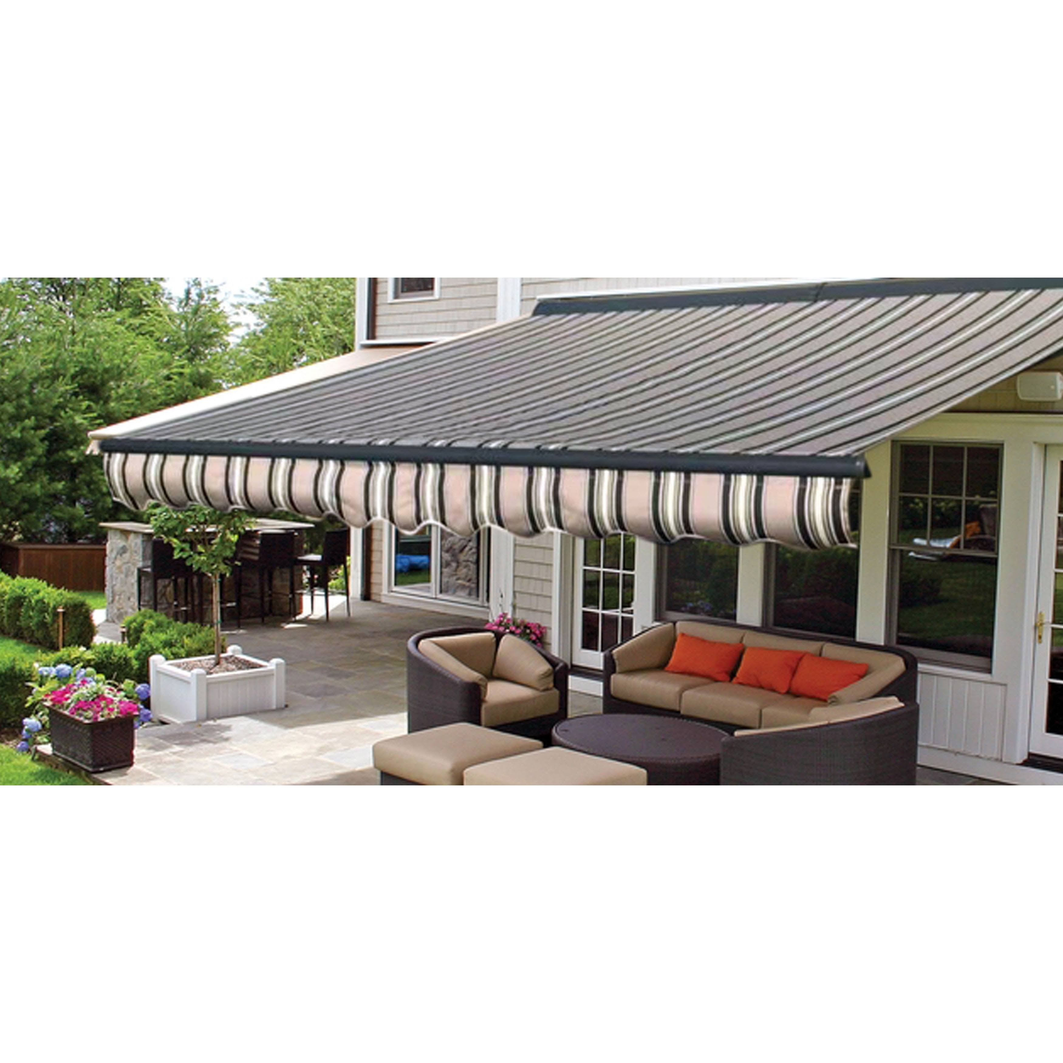 Motorized LED 12 x 10 ft. Half Cassette Retractable Awning Multi-Stripe Green V387086