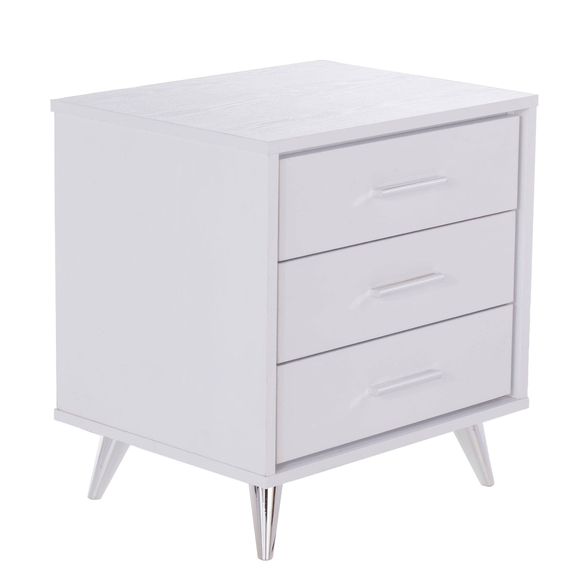 White Chrome Finish Bedside Table with Drawers W67668