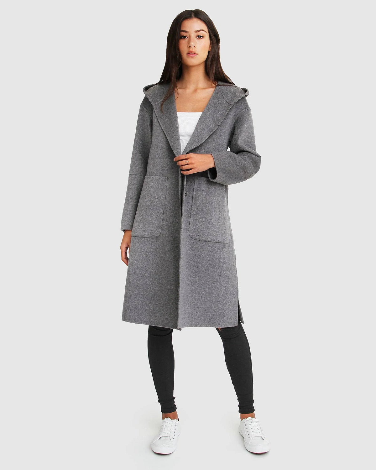 Wool Blend Oversized Coat - Dark Grey - S K589