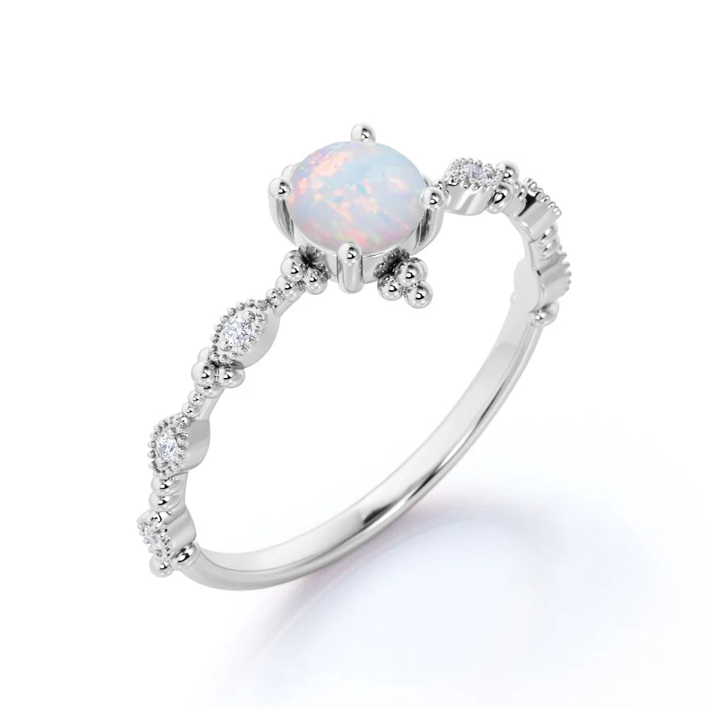 18K White Gold Plated Opal and Moissanite Engagement Ring Q54472