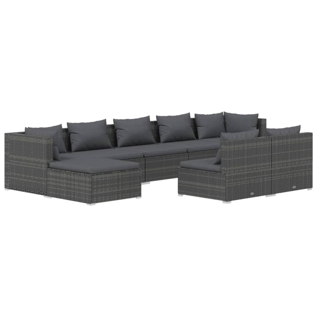 9 Piece Patio Set with Cushions Gray Poly Rattan M144