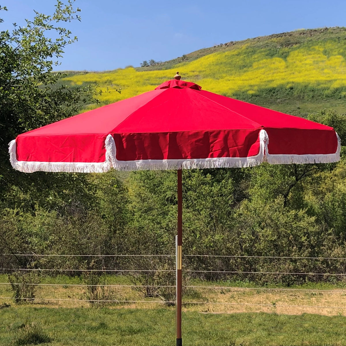 Red 9ft 6 Ribs Replacement Umbrella Canopy with Fringed Valance E3021