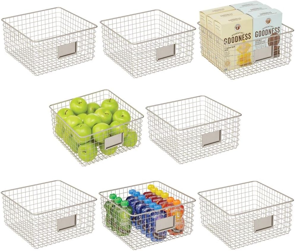 Metal Wire Food Organizer Storage Baskets with Label Slot, 8 Pack, Matte Black R192