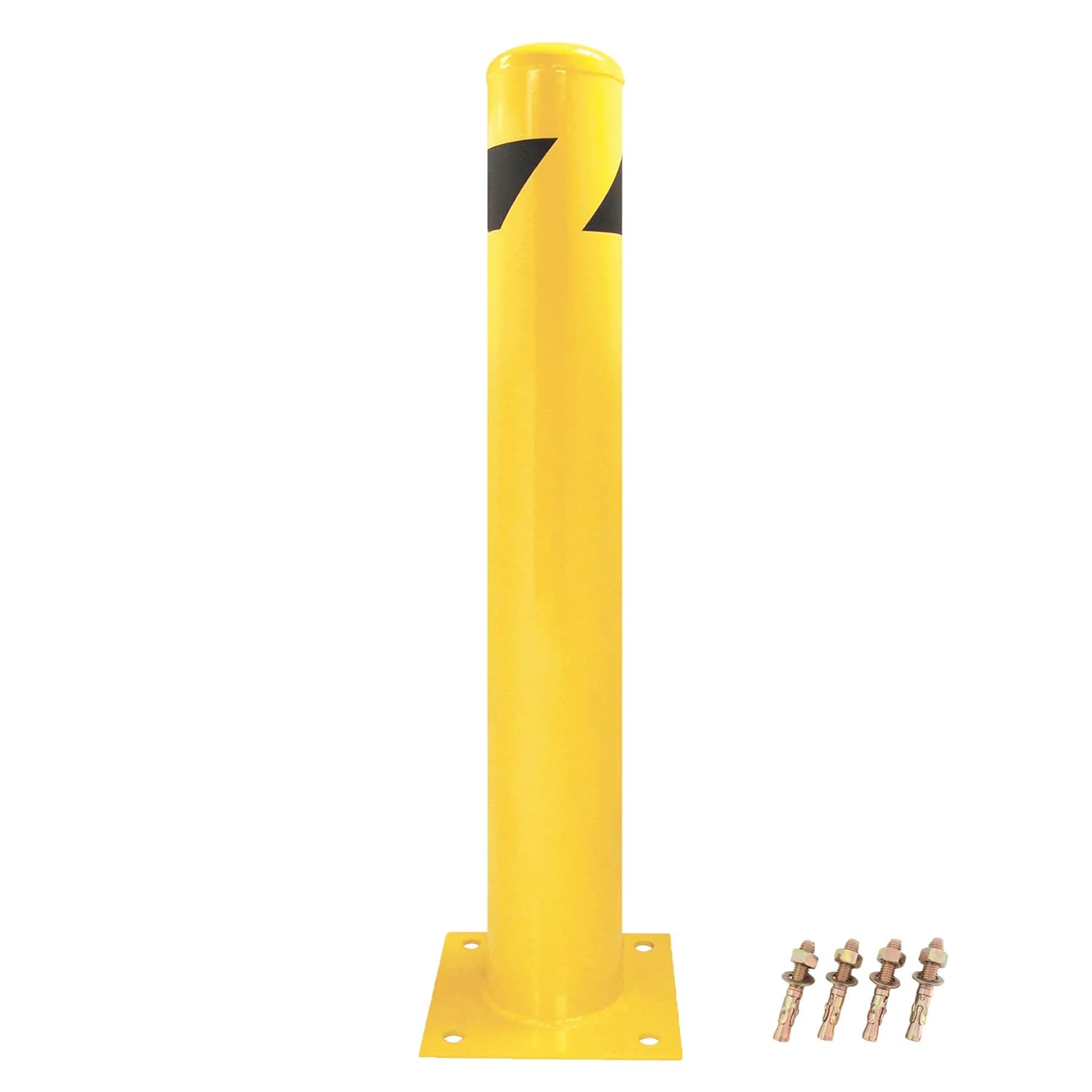 Steel Yellow Safety Barrier Bollard 24''Hx4.5''D, 12Ga, Base-8x8'', Pack of 2 G807