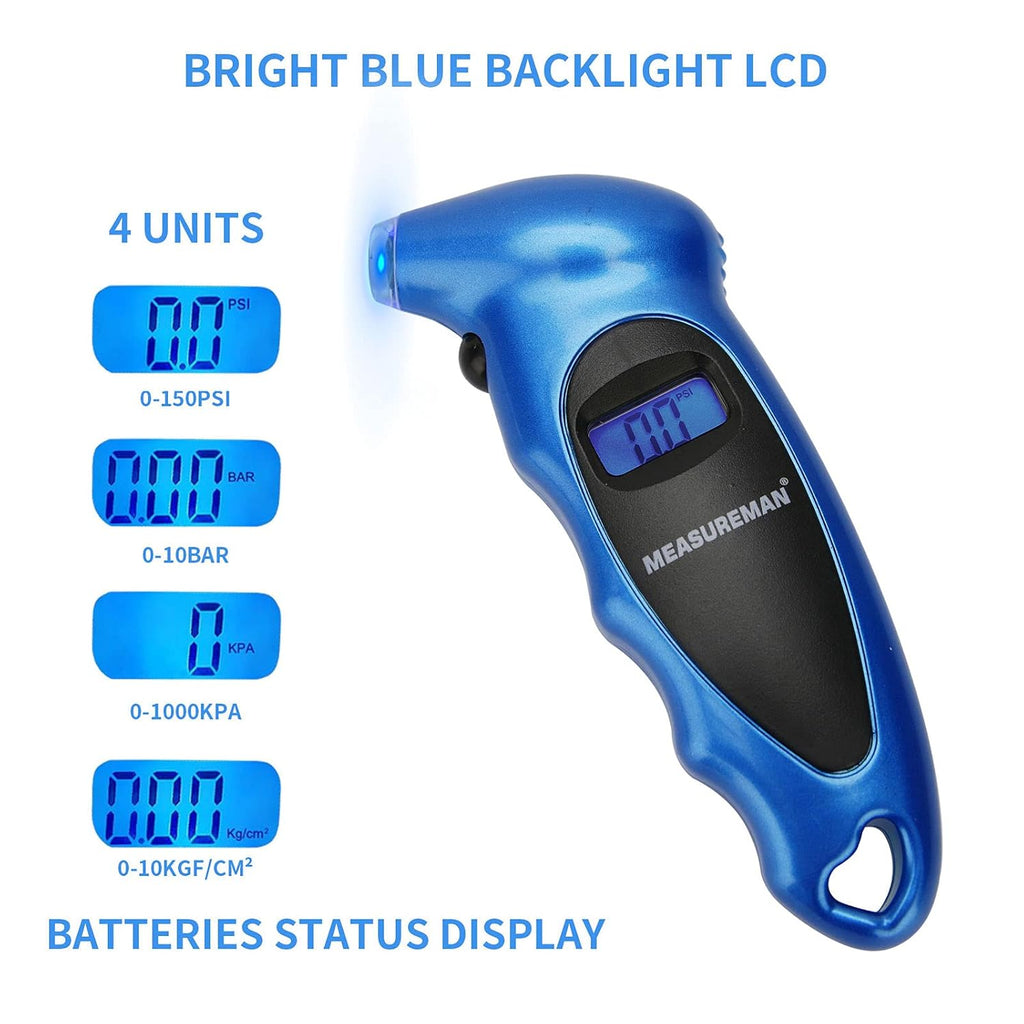 Digital Tire Pressure Gauge 0-150 PSI Blue 2 Pack W2080