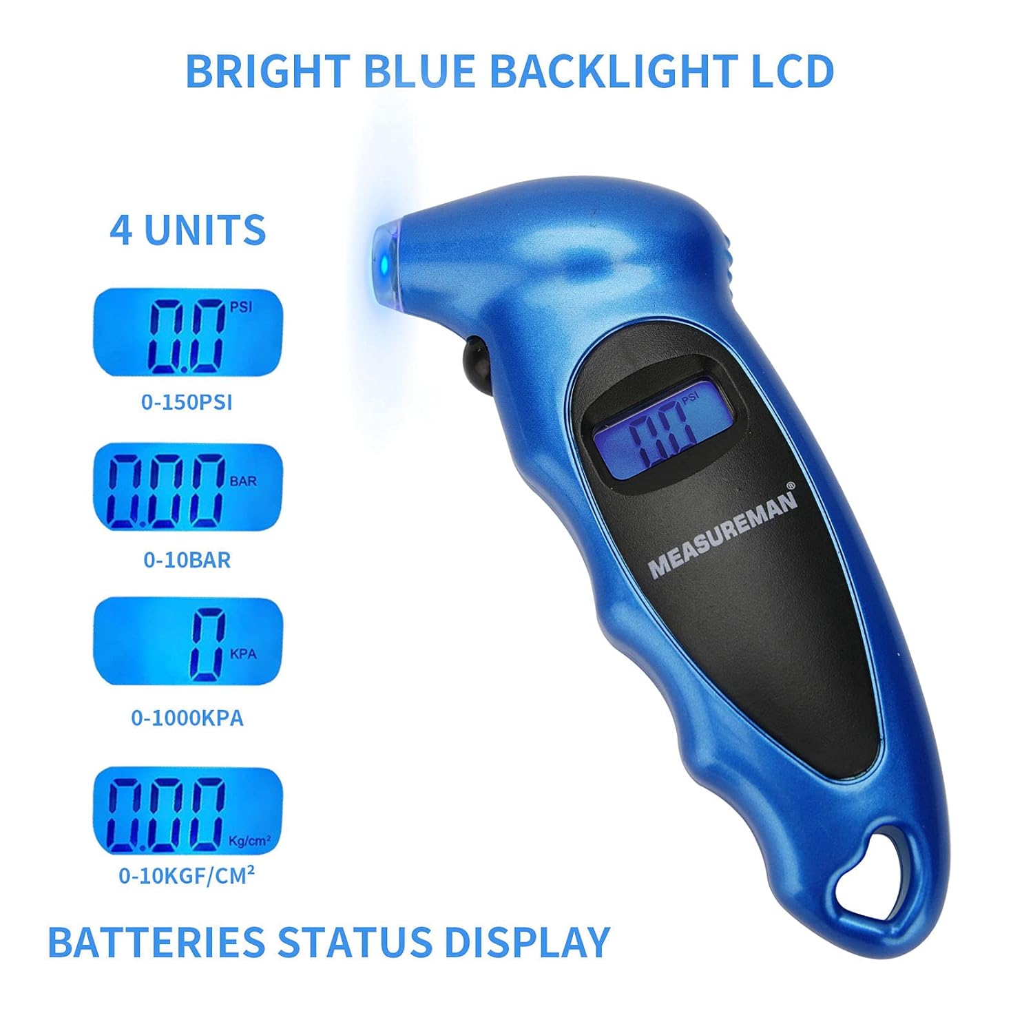Digital Tire Pressure Gauge 0-150 PSI Blue 2 Pack W2080