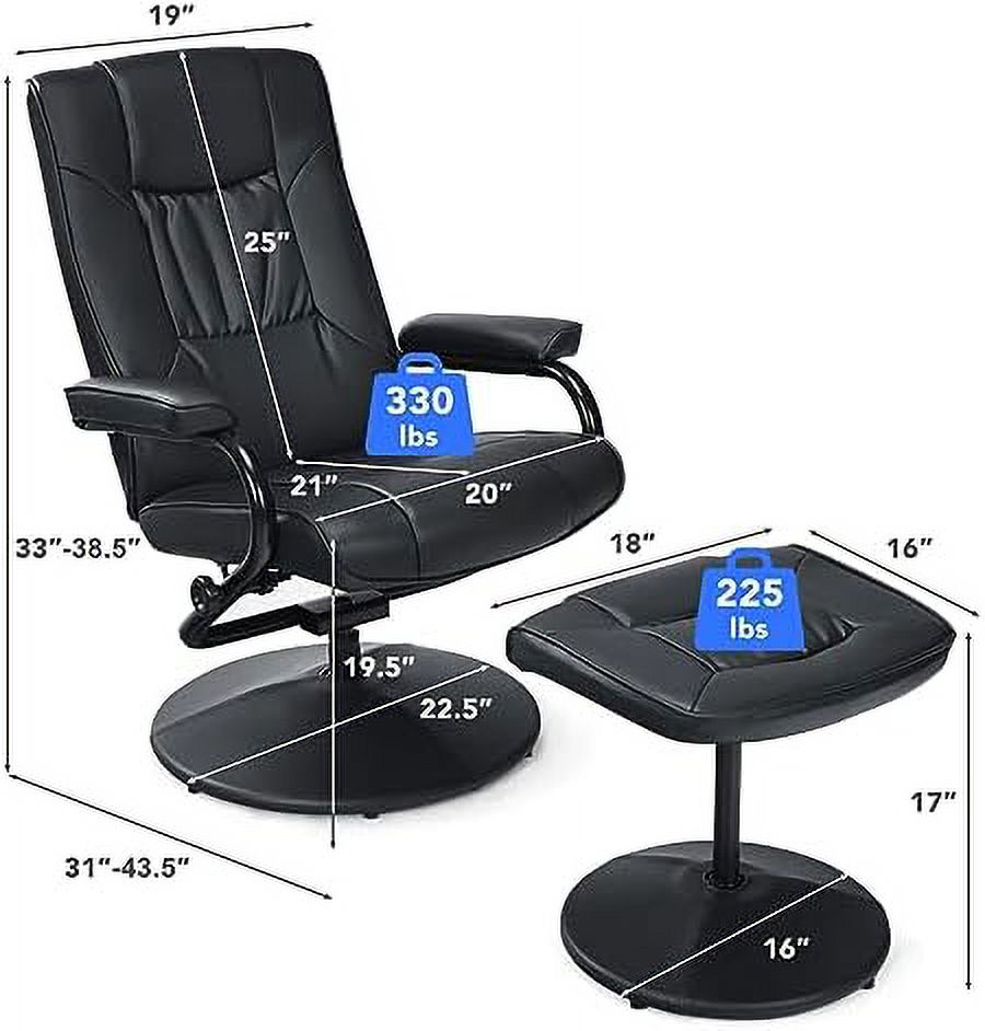 Brown PU Leather Swivel Reclining Chair with Ottoman R250