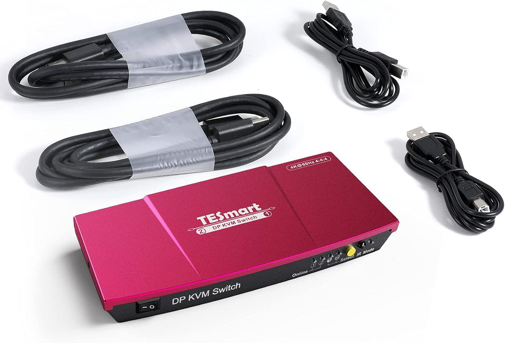 2 Port DisplayPort 4K@60Hz KVM Switcher with 2 Pcs 5ft KVM Cables and DP Cables F35227