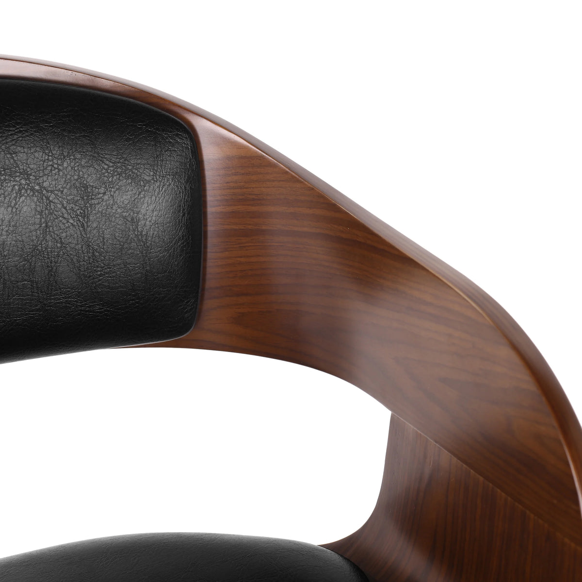 Midnight Black and Walnut Upholstered Swivel Barstool V30016