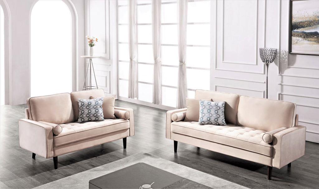 Beige Velvet Sofa Loveseat 2Pcs Set L352