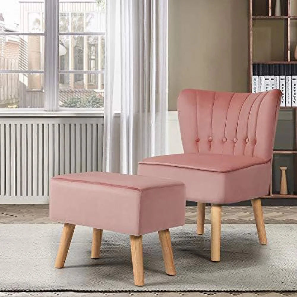 Pin Velvet Accent Chair with Ottoman C994804