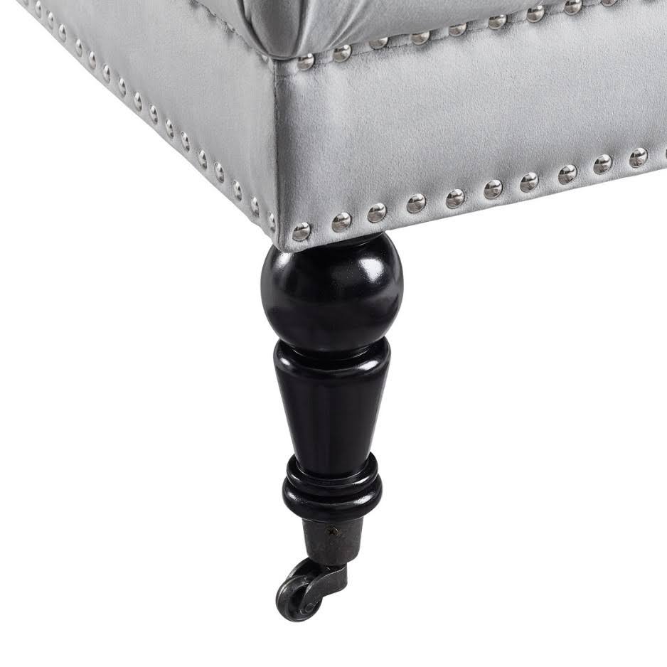 Gray Velvet Square Tufted Ottoman V5446