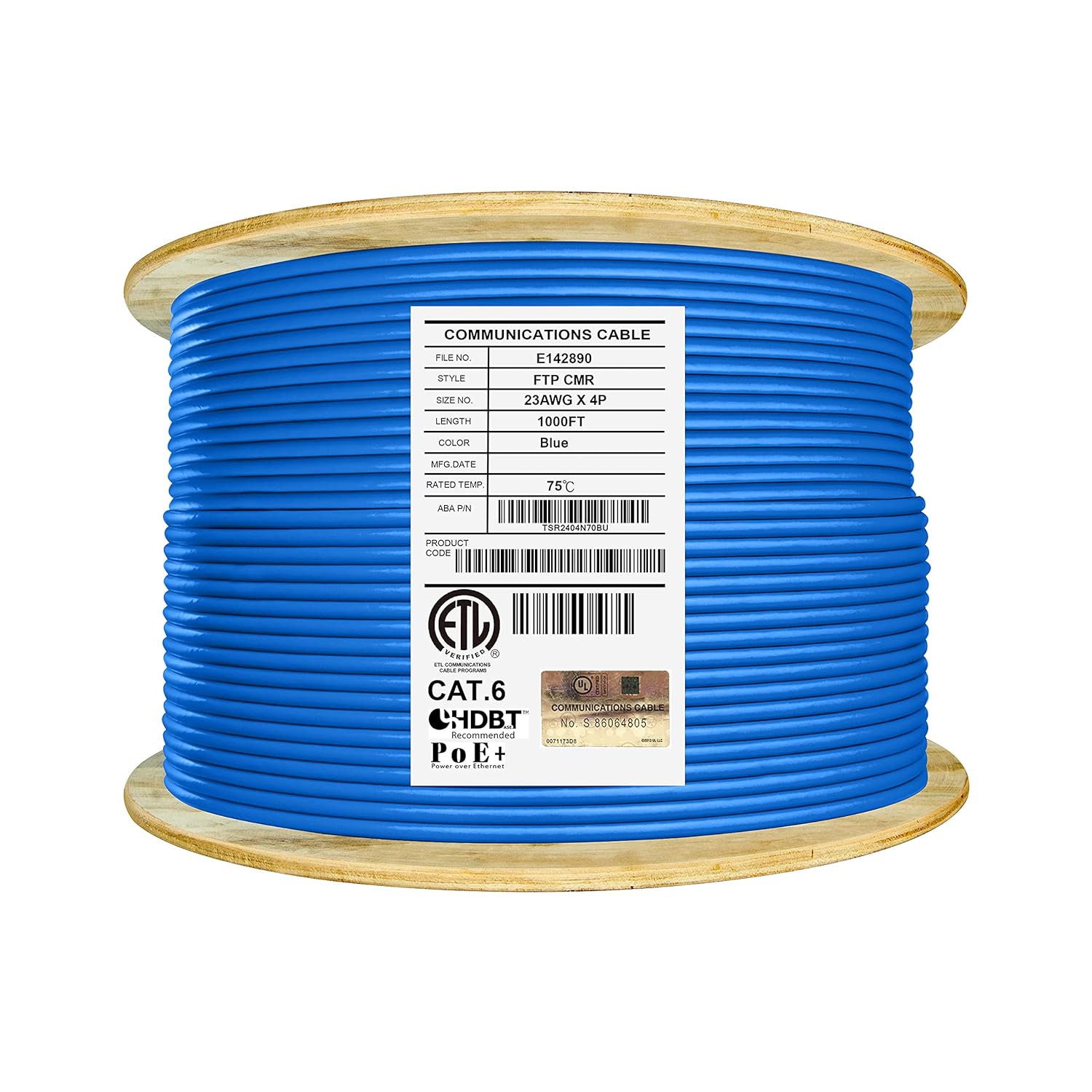 Cat6 Shielded Riser 1000ft F/UTP 23AWG Solid Bare Copper 550MHz Bulk Ethernet Cable Reel Orange N673585