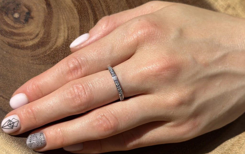 14K Rose Gold Half Eternity Band 0.12ct Natural Diamond Aquamarine C571