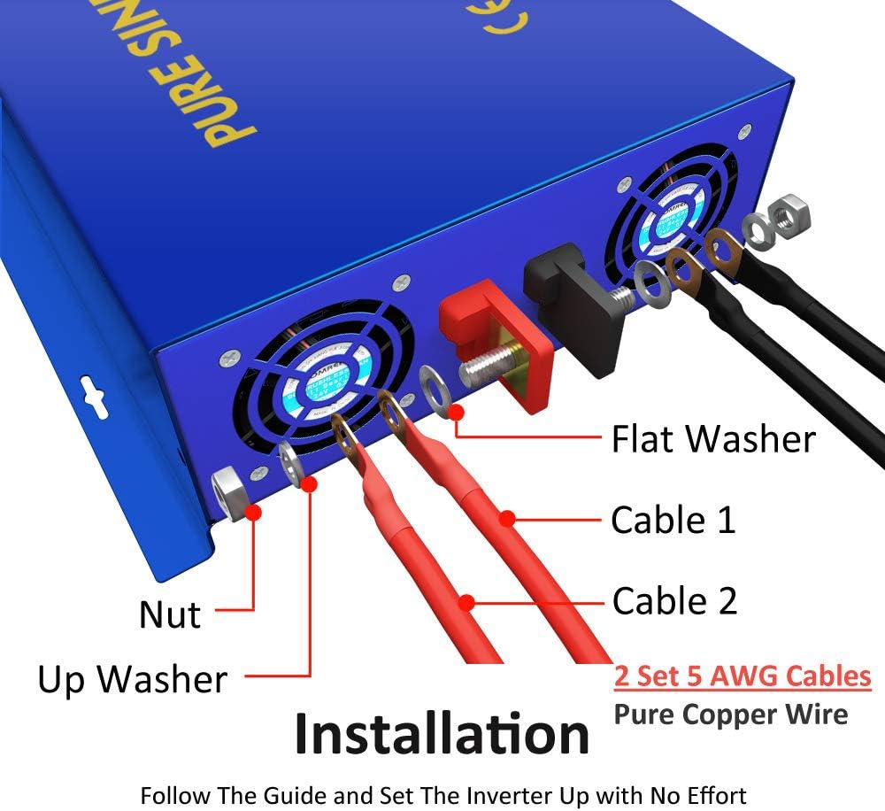 3000W Pure Sine Wave Power Inverter 24V to 110V 120V with Wireless Remote Switch A695