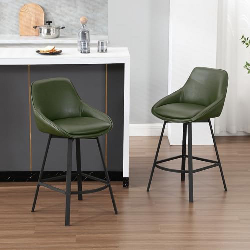 Green Faux Leather Swivel Counter Height Stools Set of 2 I178