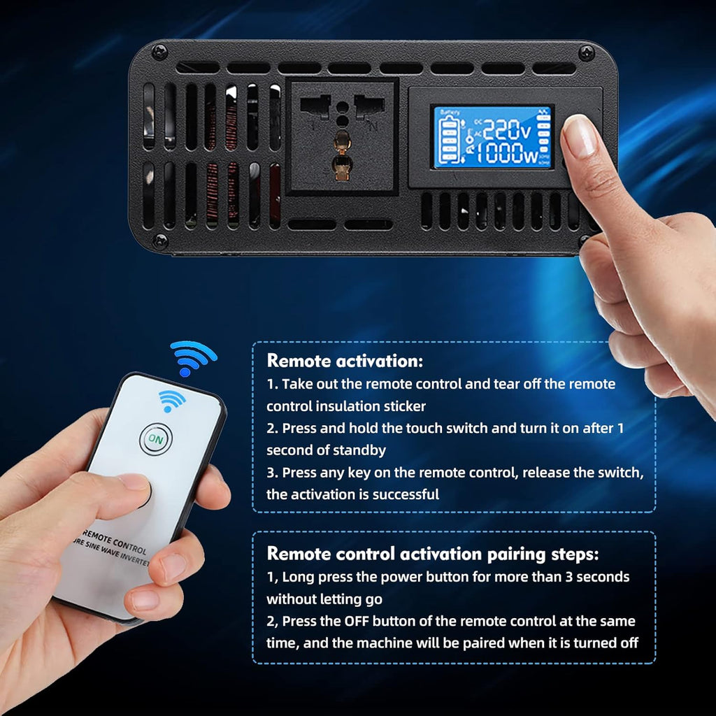 600W Pure Sine Wave Power Inverter DC 12V to AC 110V-130V with LCD Display and Wireless Remote Control G2394