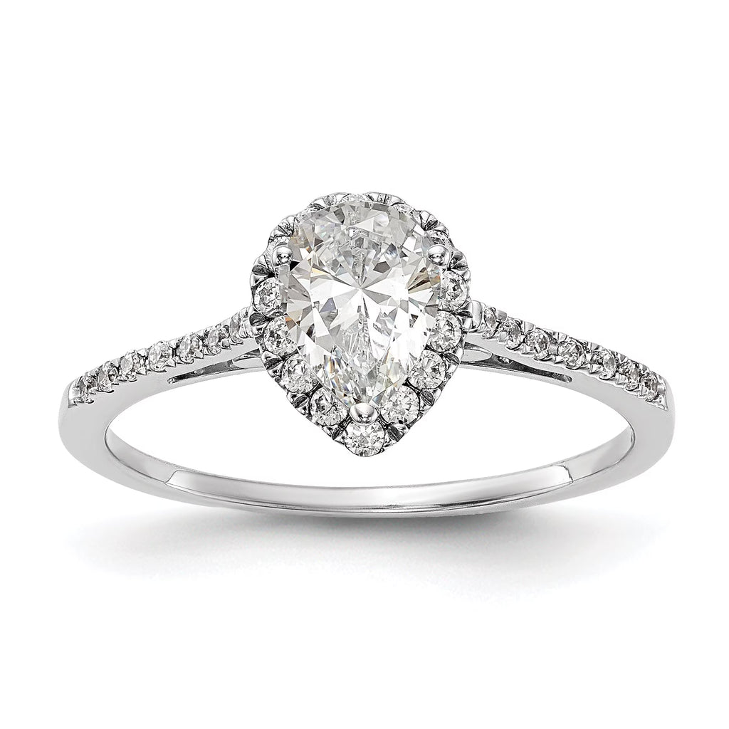 0.75ct CZ Solid 14K White Gold Pear Halo Engagement Ring C84823