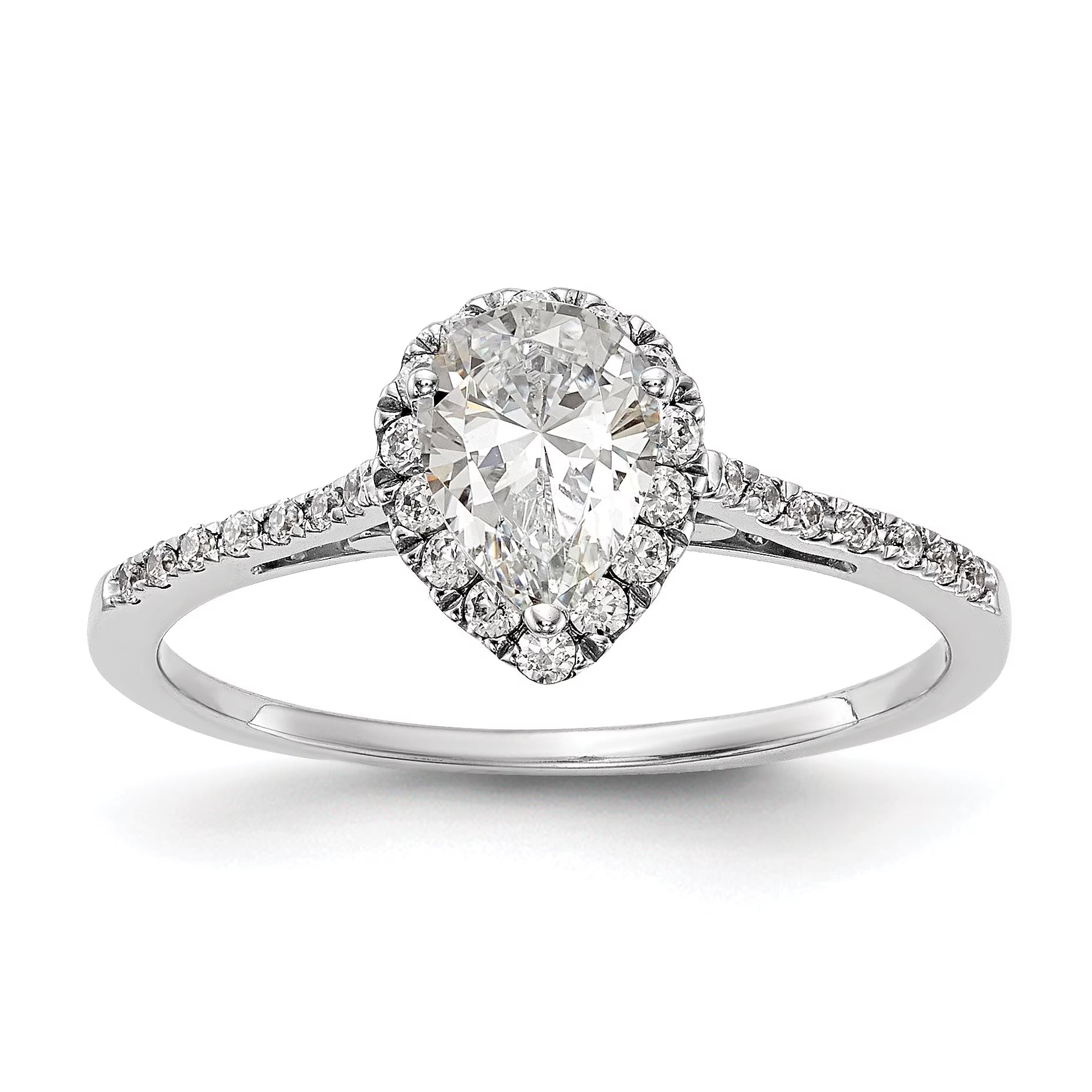 0.75ct CZ Solid 14K White Gold Pear Halo Engagement Ring C84823