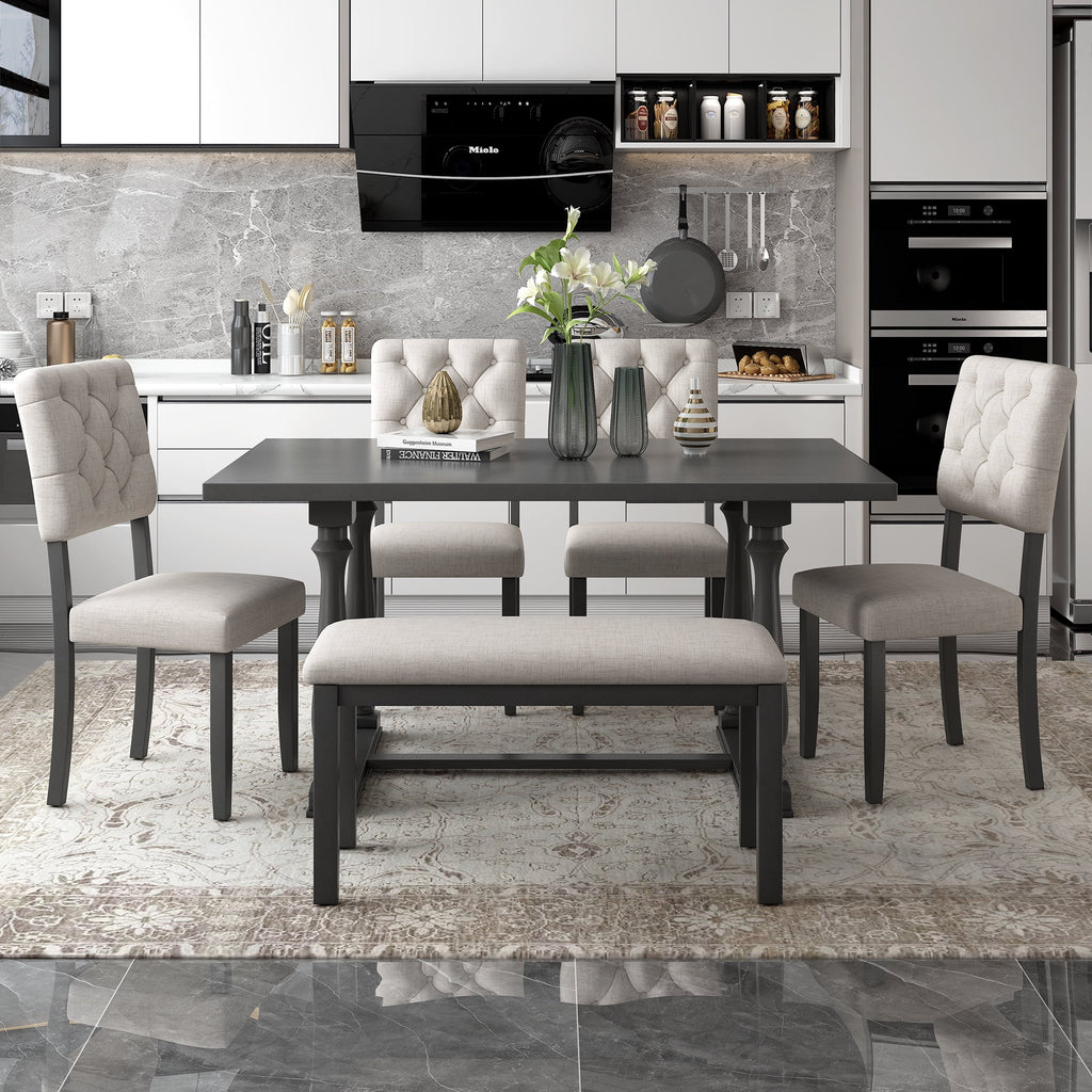 Rectangular Dining Table Set with Bench and 4 Upholstered Chairs T847989