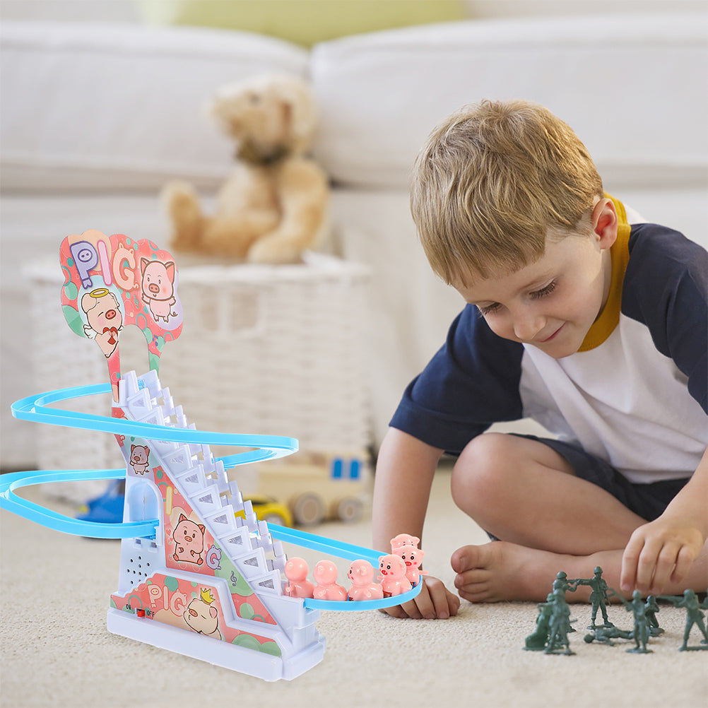 Electric Piggy Climbing Stairs Tracks Slide Toy P216243