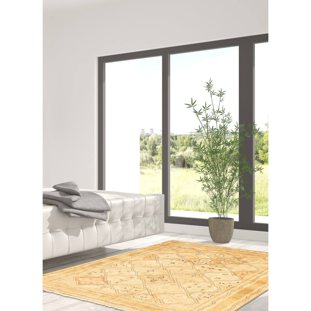 Hand Knotted Ivory Wool Rug Y6998