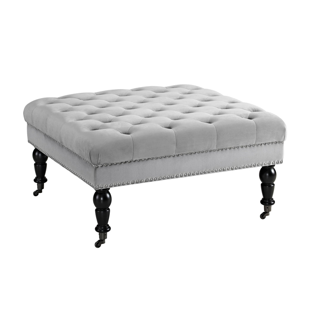 Gray Velvet Square Tufted Ottoman V5446