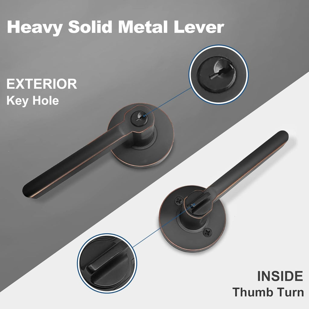 [2 Pack] Oil Rubbed Bronze Keyed Alike Entry Door Lever Set with Lock D115331