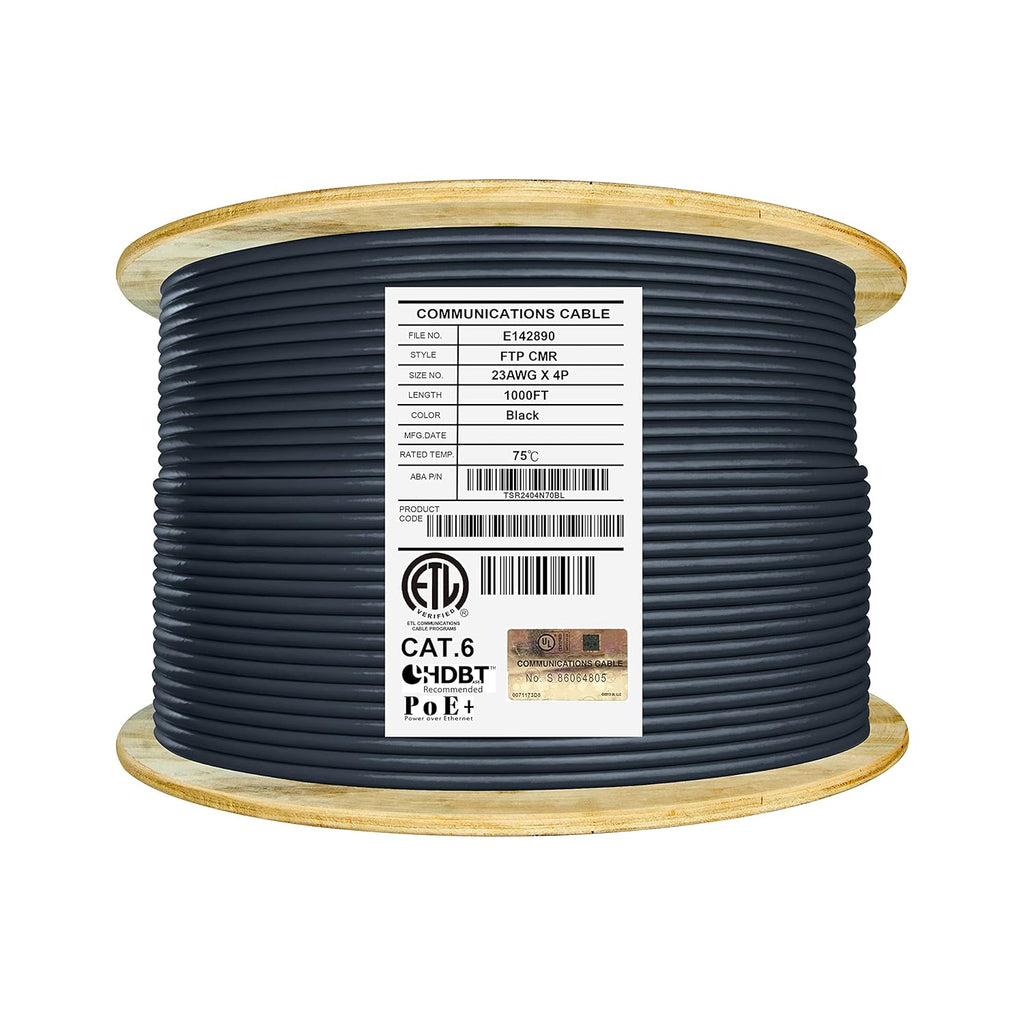 Cat6 Shielded Riser 1000ft F/UTP 23AWG Solid Bare Copper 550MHz Bulk Ethernet Cable Reel Orange N673585
