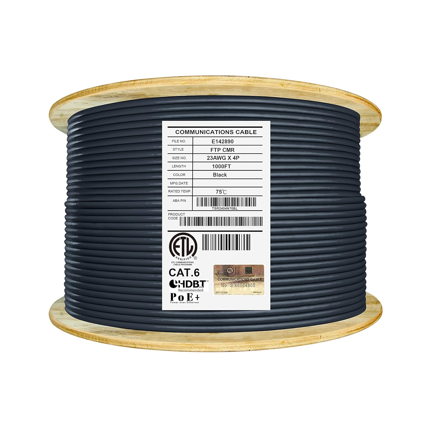 Cat6 Shielded Riser 1000ft F/UTP 23AWG Solid Bare Copper 550MHz Bulk Ethernet Cable Reel Orange N673585