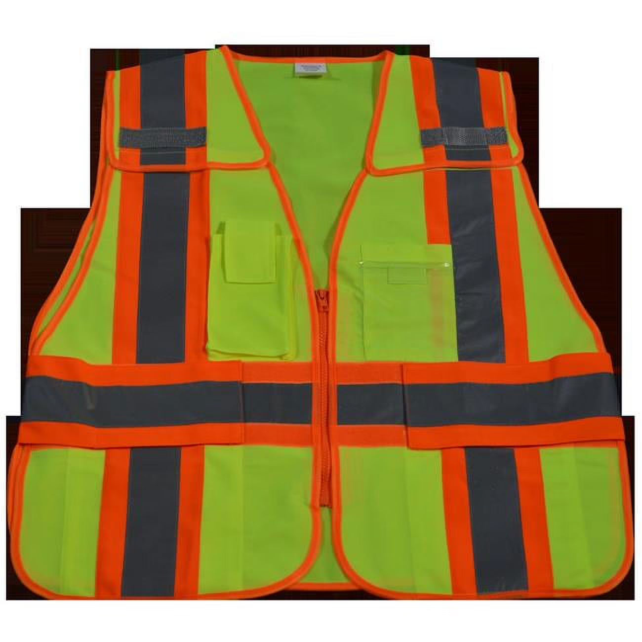 Lime Solid Safety Vest with Orange Binding, 5-Point Breakaway, 5 Pockets L179