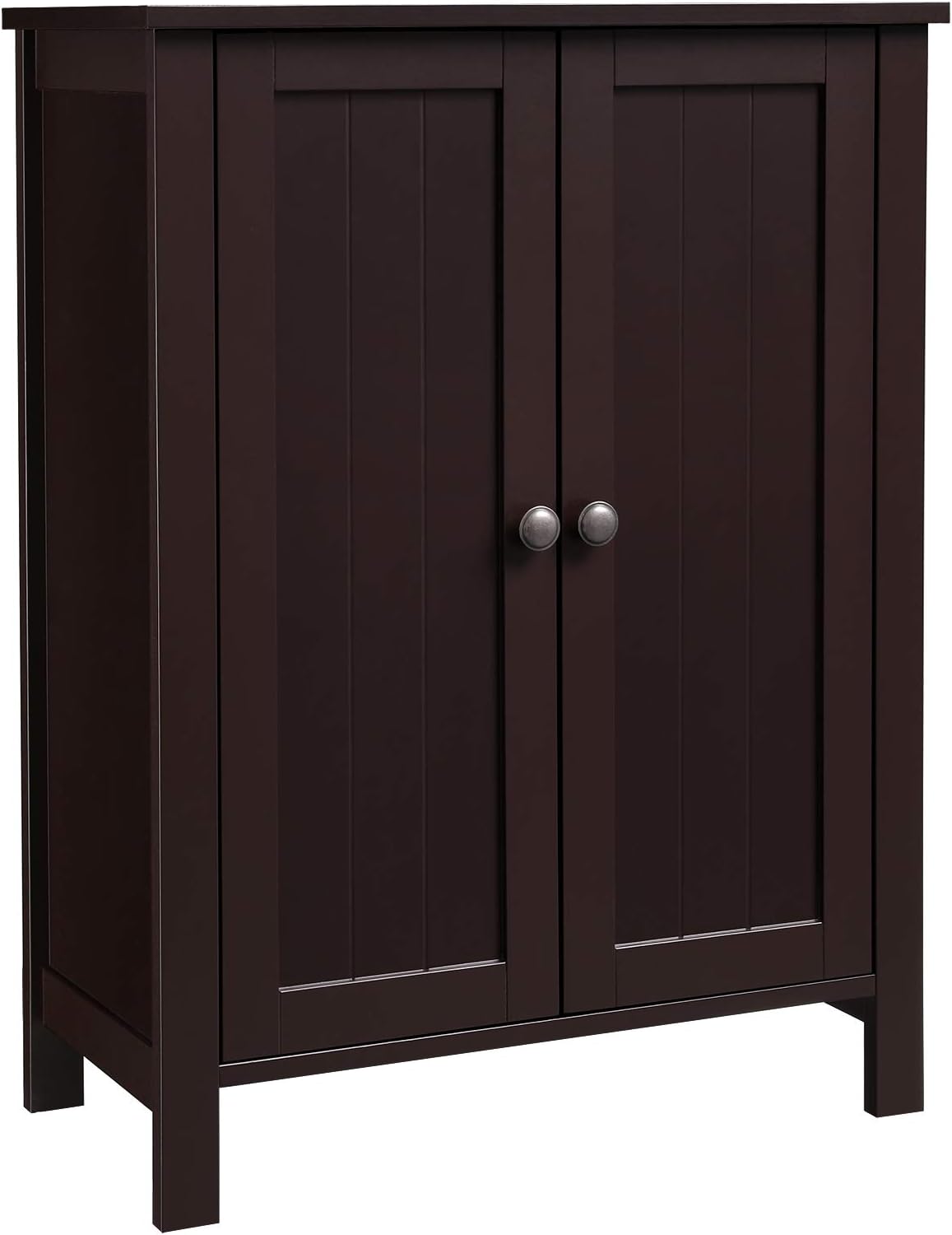 Bathroom Floor Storage Cabinet with Double Door Adjustable Shelf, 23.6 x 11.8 x 31.5 Inches White X591198
