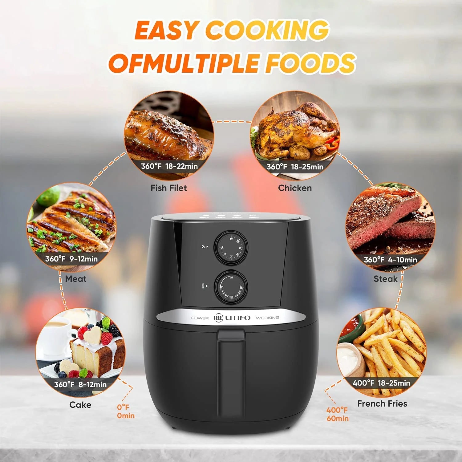 4.5 QT Oilless Air Fryer with Detachable Nonstick Basket V987
