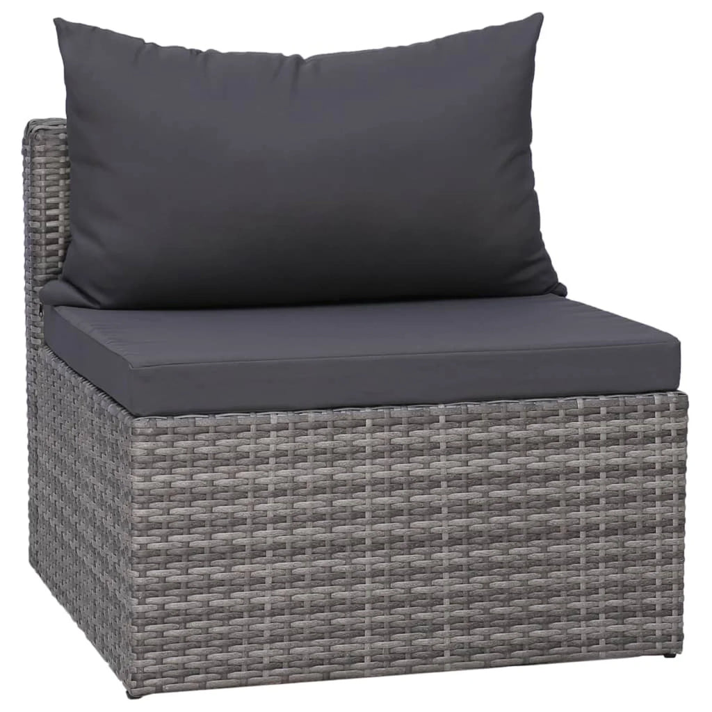 6 Piece Outdoor Sectional Sofa with Coffee Table and Cushion Set Gray Poly Rattan B93462