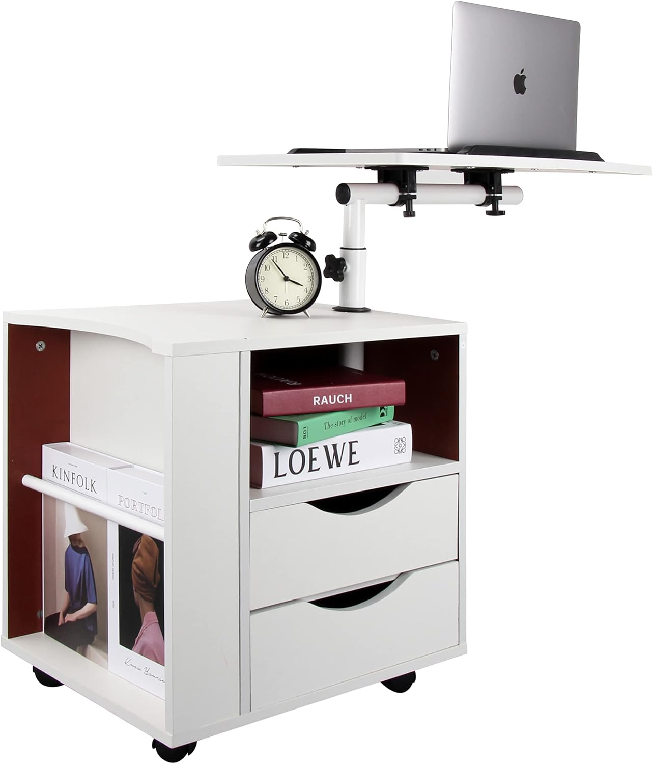 Black Wooden Nightstand with Drawers and Wheels I588