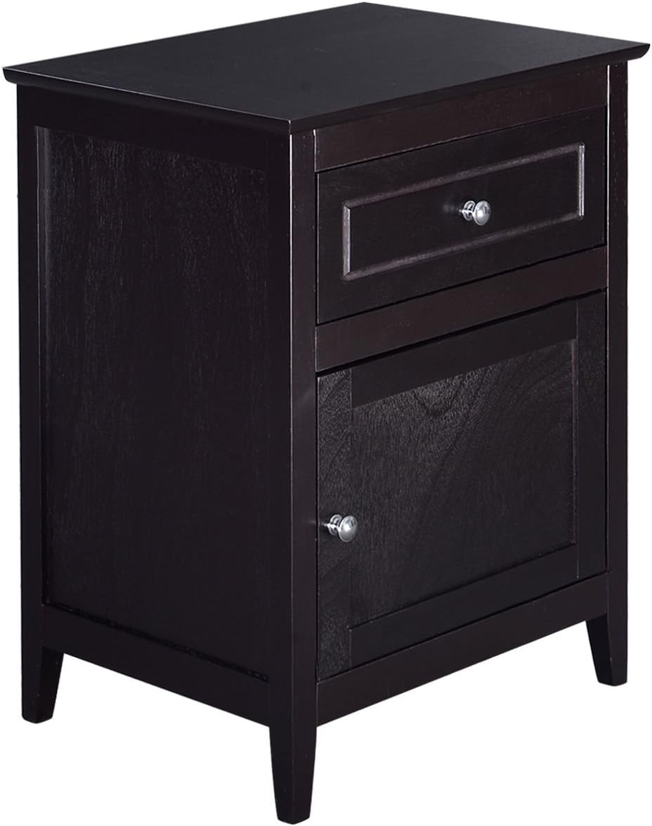 Espresso Wood End Table with Drawer, Pack of 2 H139041