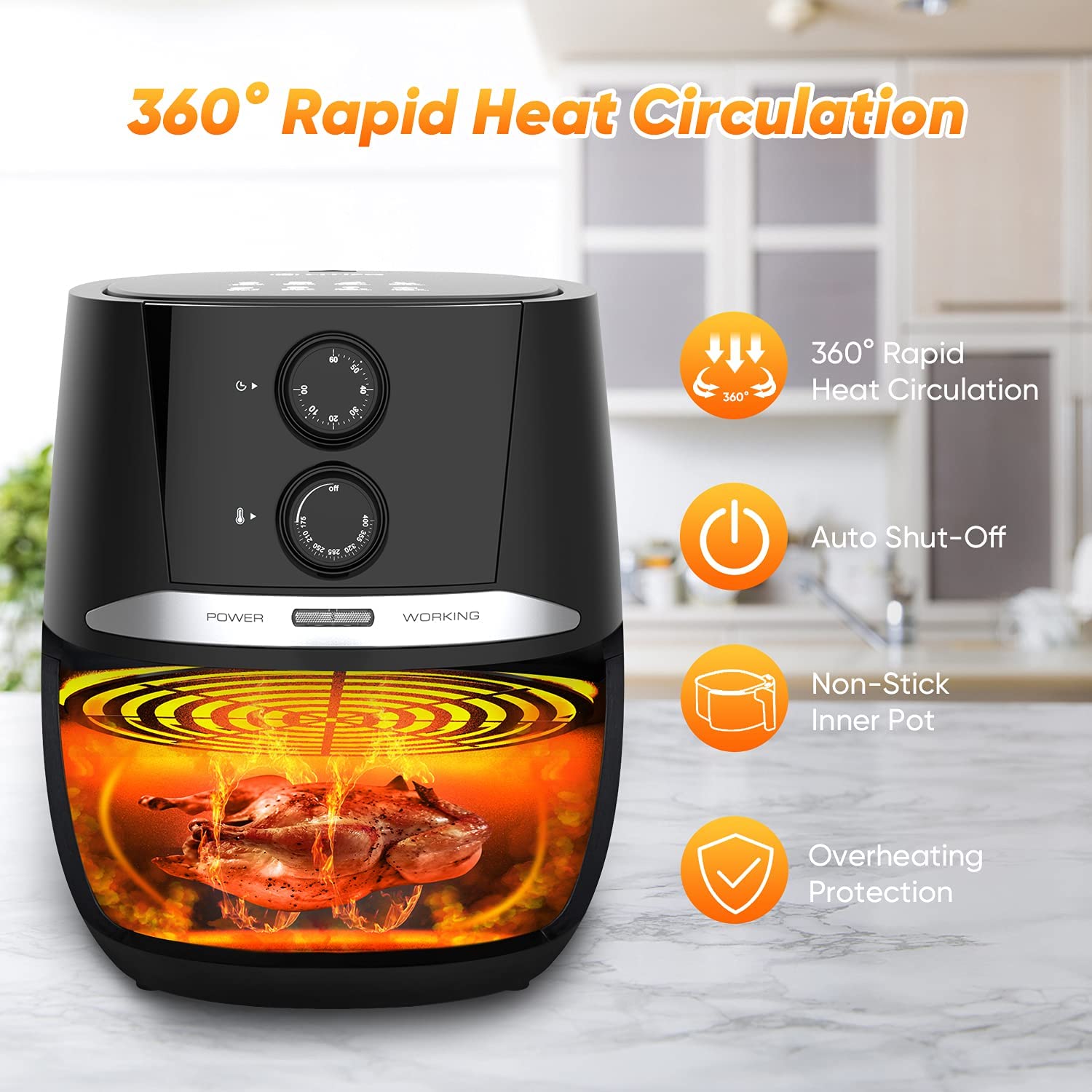 4.5 QT Oilless Air Fryer with Detachable Nonstick Basket V987