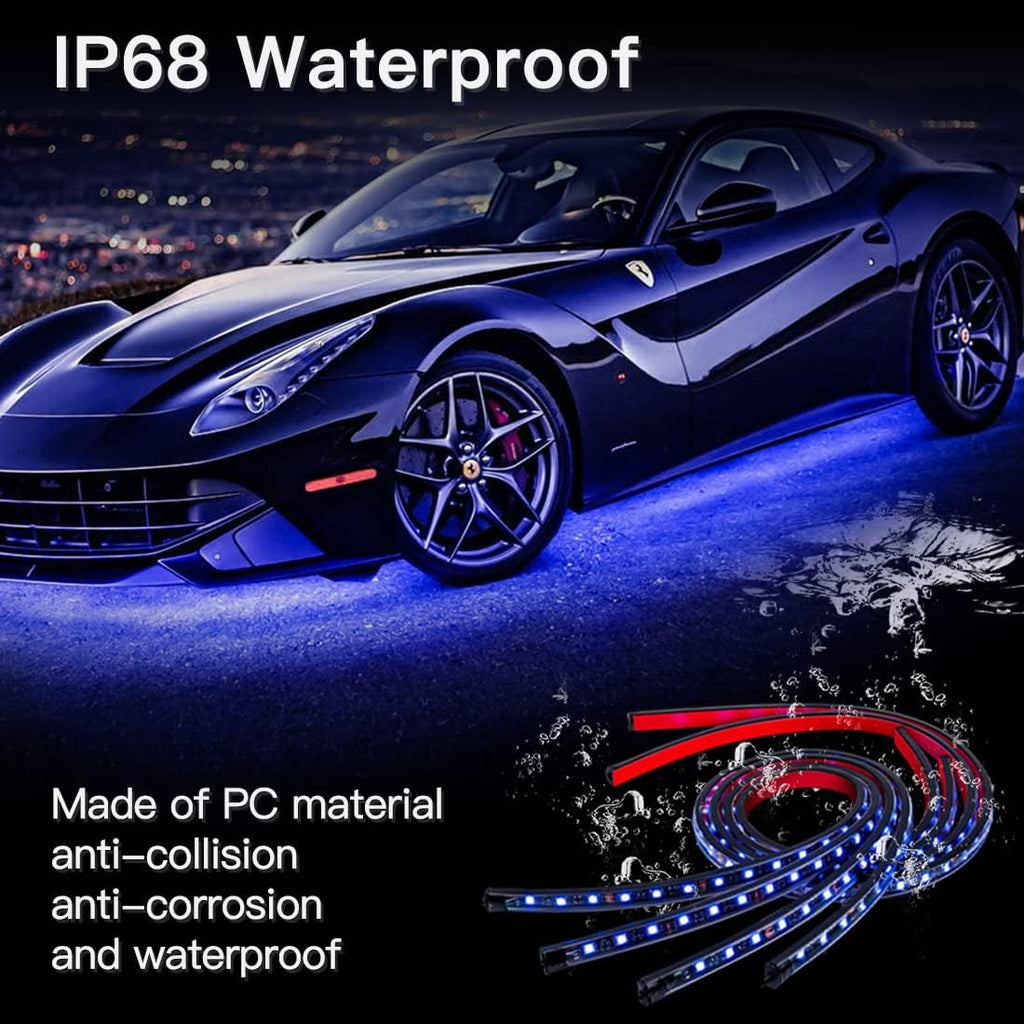 Car LED Underglow Lights Kit 4PCS+4PCS Underbody Neon Accent Lights with APP Bluetooth Remote Control DC12V RGB O751586