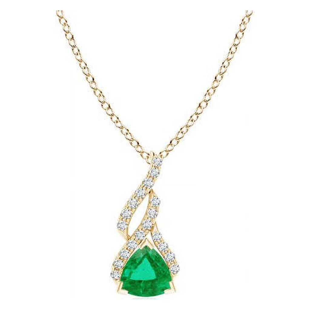 14K Yellow Gold Emerald Diamond Pendant Necklace R60739